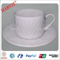 White Embossed ceramic Coffee Cup and Saucer